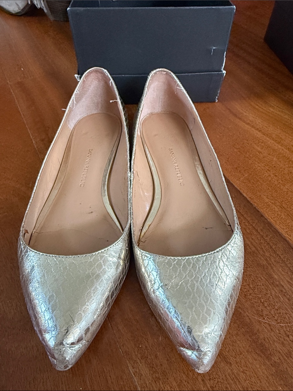 Banana Republic Metallic Gold Pointed-Toe Flats with Textured Upper